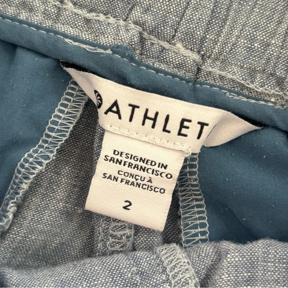 athleta cabo 100% linen gray blue shorts